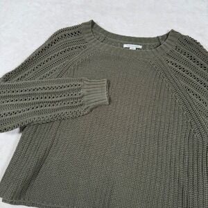 American Eagle Olive Green Cropped Open Knit Sweater Large